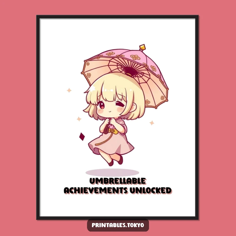 Funny Free Printable Wall Art: Bouncing Umbrella Character, Whimsical Downloadable Art for Home Decor