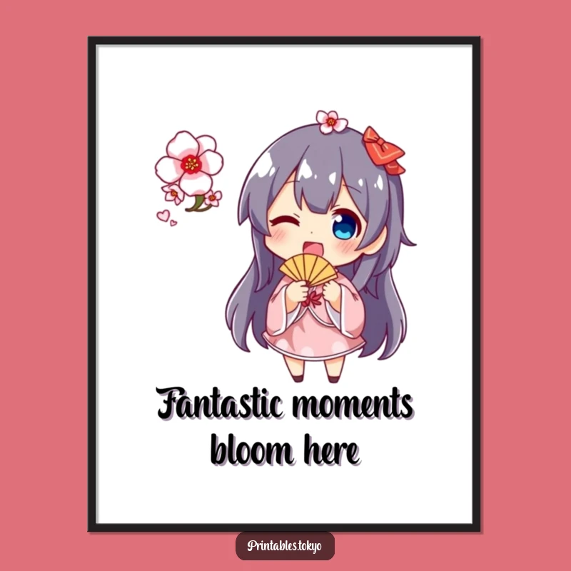 Waving Fan Blossom Art: Whimsical Free Printable Wall Decor for Happy Vibes