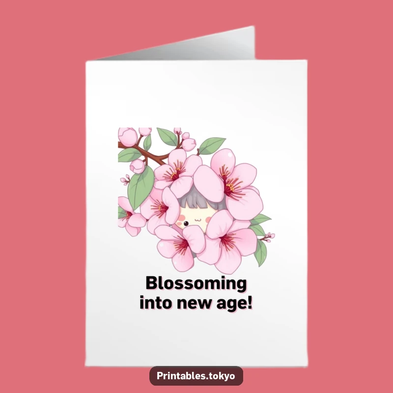 Free Printable Birthday Card: Cherry Blossom Peeker Funny Downloadable Gift