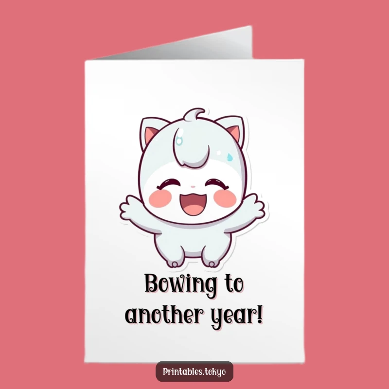 Free Printable Birthday Card: Bowing Character, Humorous Downloadable Gift for a Gracious Celebration