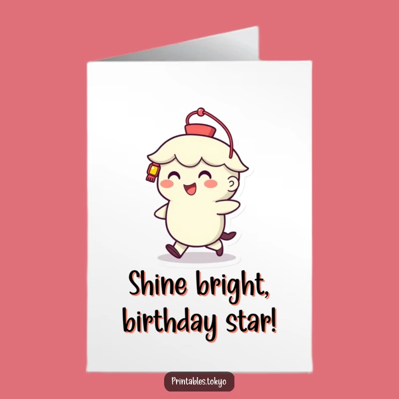 Free Printable Birthday Card: Cheerful Lantern Character Funny Downloadable Gift