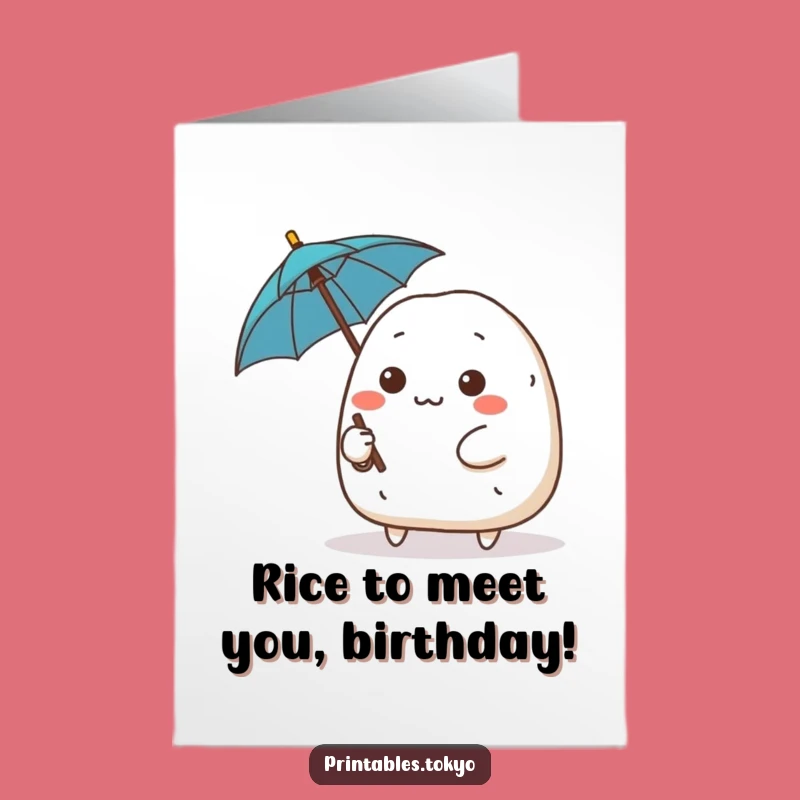 Free Printable Birthday Card: Onigiri Umbrella - Funny Downloadable Gift
