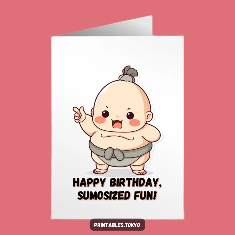 Free Printable Birthday Card: Playful Sumo Wrestler - Funny DIY Gift for a Champion Celebration!