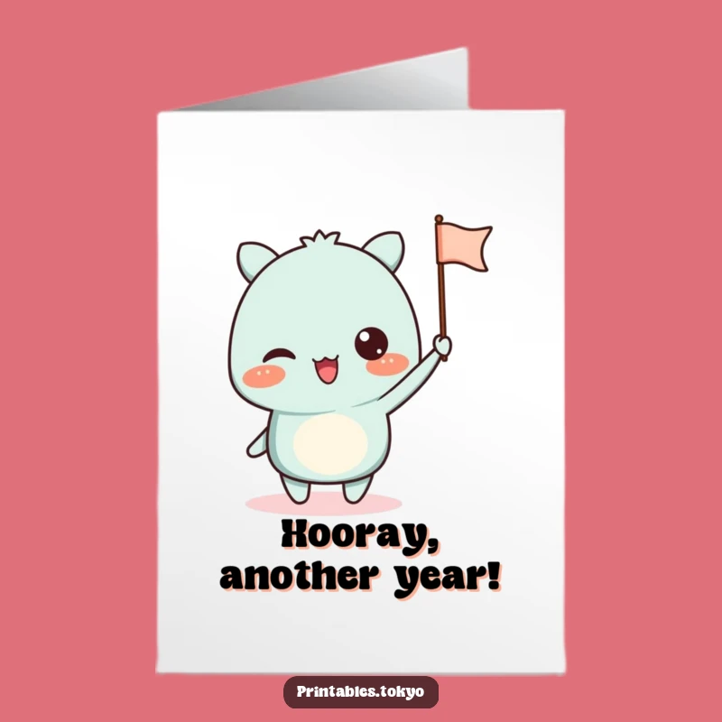 Free Printable Birthday Card: Waving Flag Character Funny Downloadable Gift