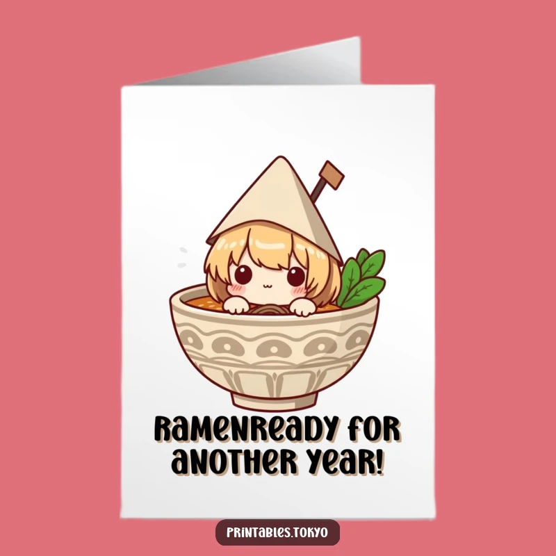 Free Printable Birthday Card: Funny Ramen Character Hat - Downloadable Humor Gift