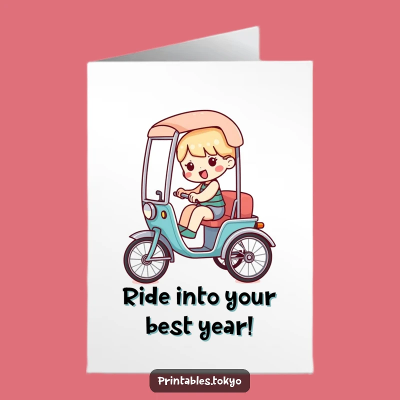 Free Printable Birthday Card: Rickshaw Ride Character - Fun Journey Downloadable Gift