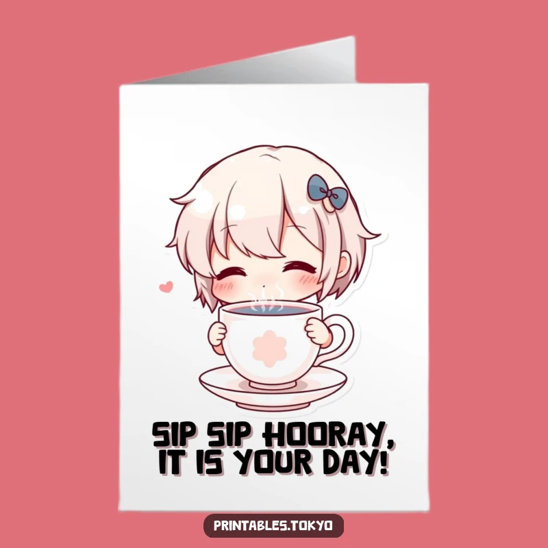 Funny Free Printable Birthday Card: Charming Character Sips Tea - Instant Download Gift