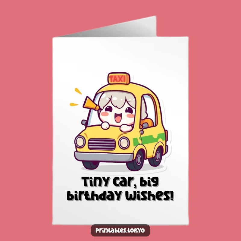 Free Printable Birthday Card: Cheerful Taxi Driver Honking Funny Downloadable Gift