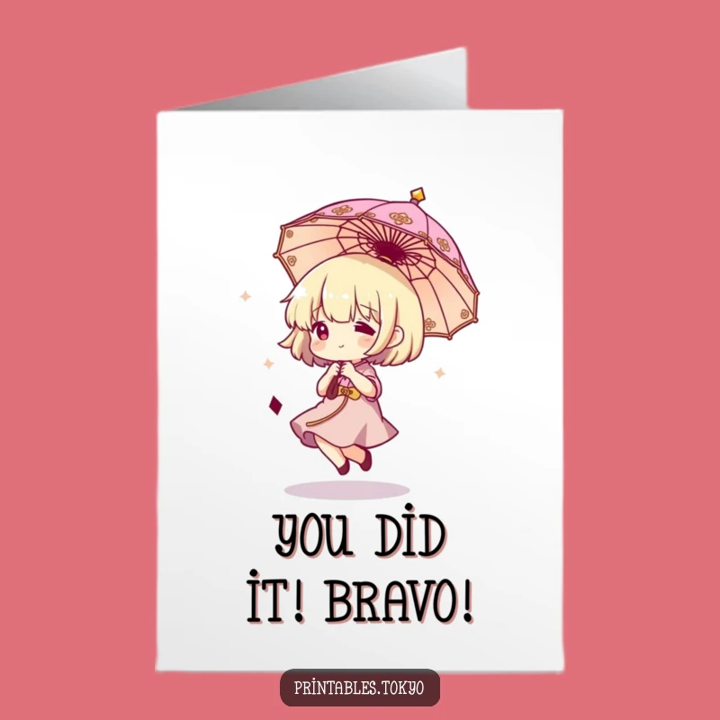 Free Printable Congrats Card: Bouncing Umbrella Character, Funny Downloadable Gift for Any Occasion