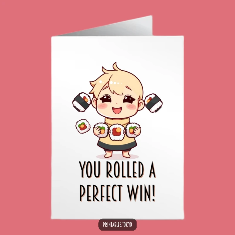 Free Printable Congrats Card: Hilarious Sushi Juggler Downloadable for Any Achievement