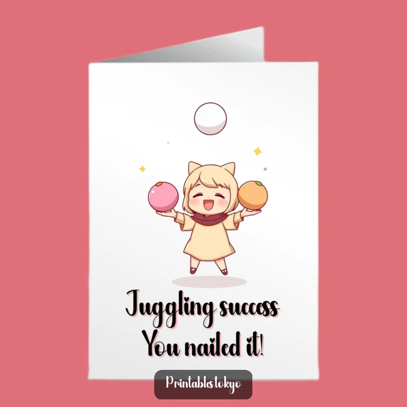 Free Printable Congrats Card: Mochi Juggling Star - Humorous Achievement Downloadable Gift