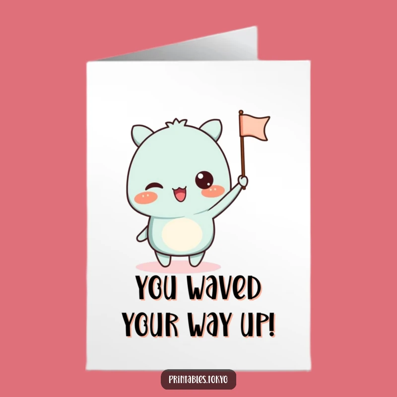 Free Printable Congrats Card: Waving Flag Character Funny Downloadable