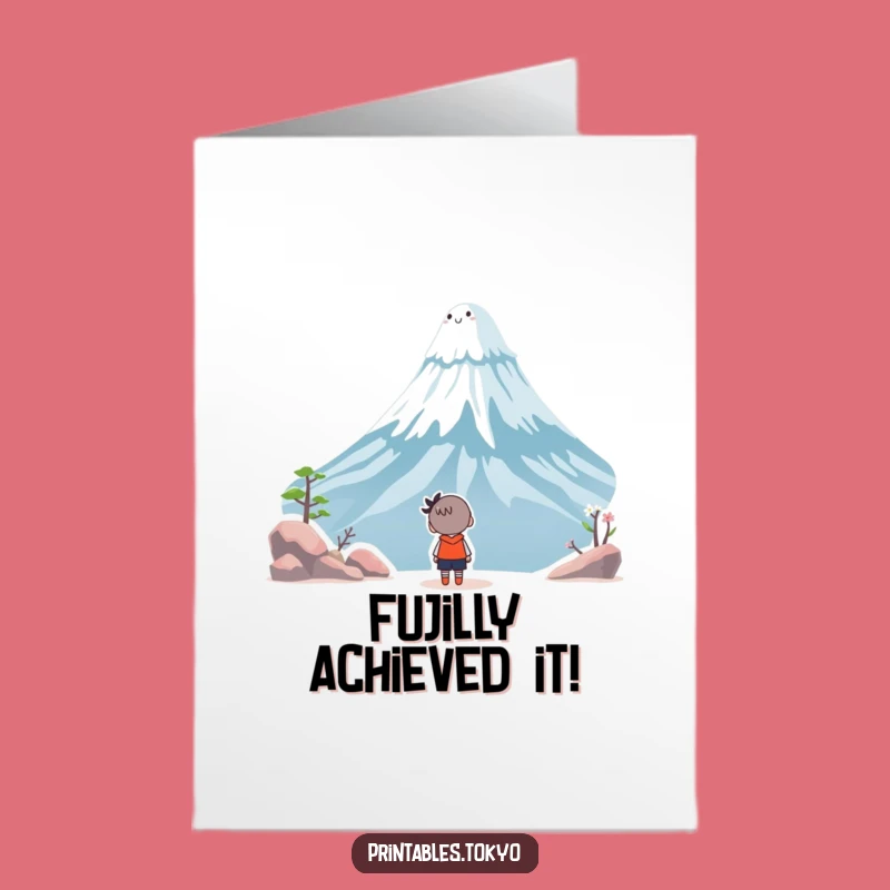 Free Printable Congrats Card: Mount Fuji Character Cheers Your Success!
