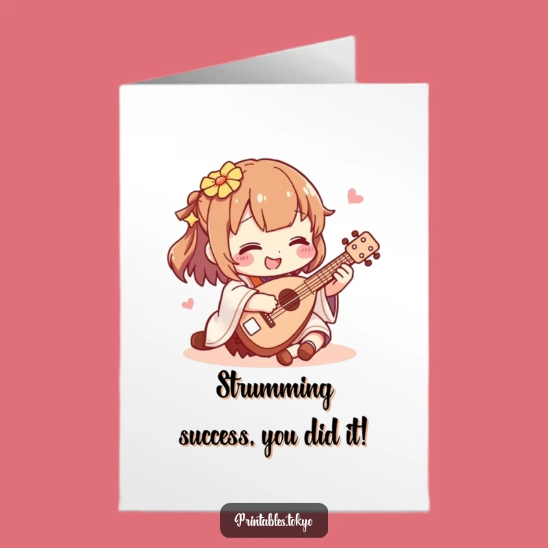 Free Printable Shamisen Congrats Card: Funny Japanese Music Downloadable for Celebrations
