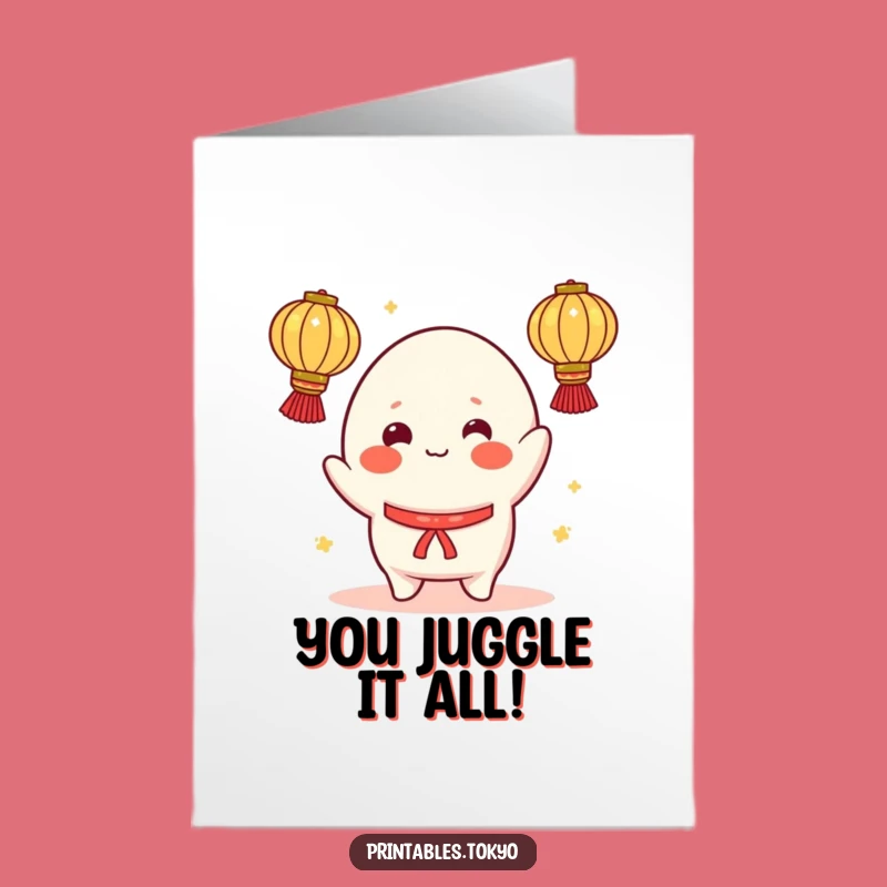 Free Printable Congrats Card: Mochi's Enthusiastic Lantern Juggling, Funny Downloadable