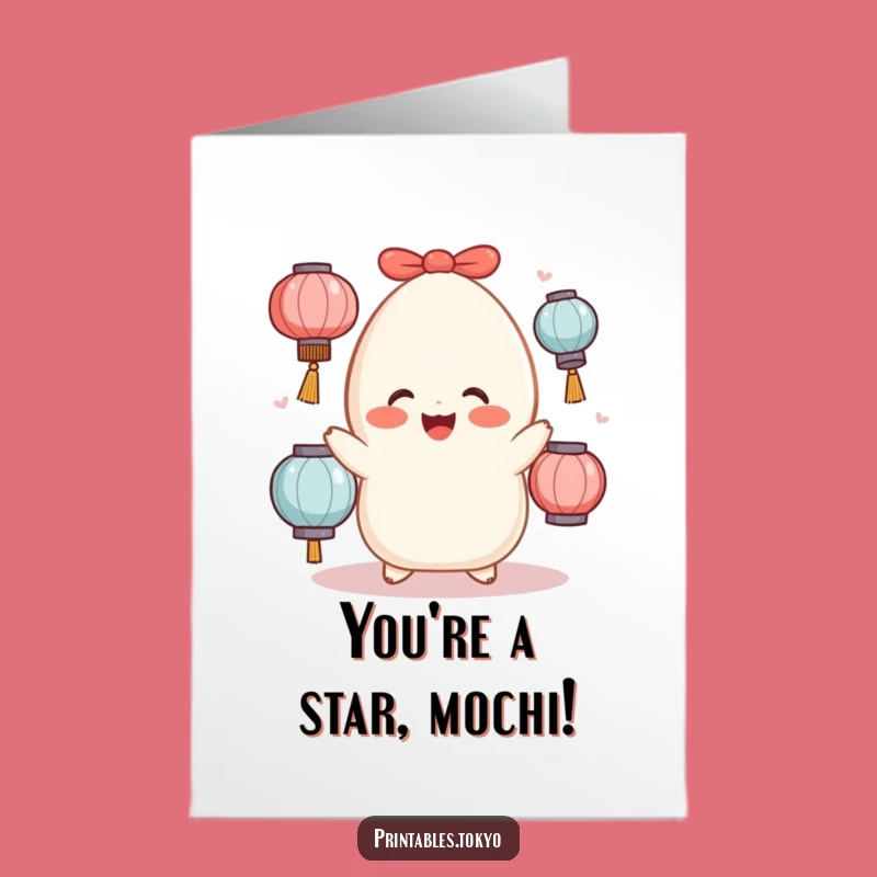 Free Printable Mochi Juggler Congrats Card: Humorous Asian Dessert Gift