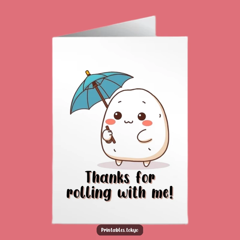 Free Printable Thank You Card: Onigiri Umbrella Gratitude - Funny Downloadable Gift