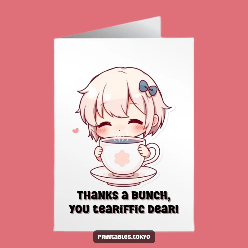 Free Printable Thank You Card: Cute Character Sips Tea - Express Gratitude Funny