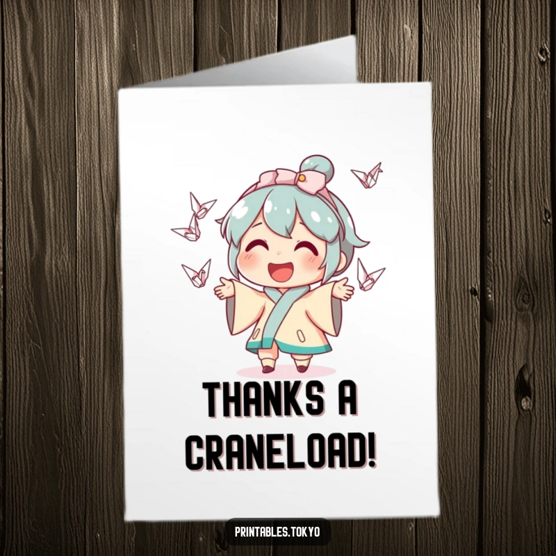 Funny Free Printable Thank You Card: A character joyfully juggles origami cranes to express sincere thanks.