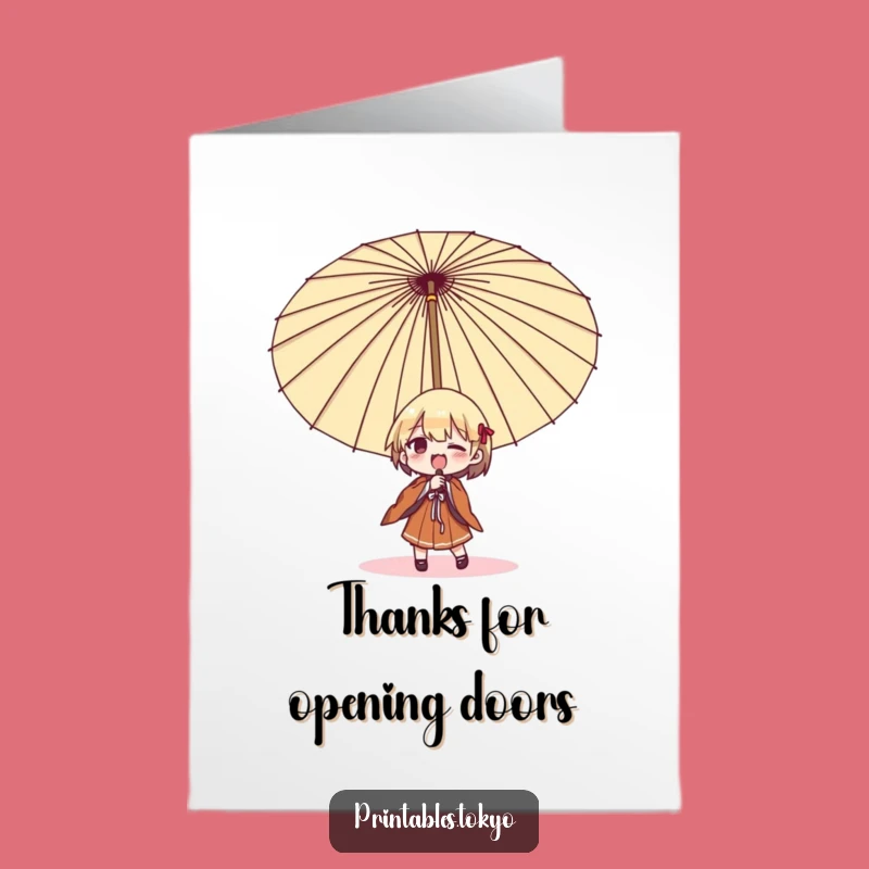 Free Printable Thanks Umbrella Card: Funny Japanese Humor Downloadable Gift of Gratitude