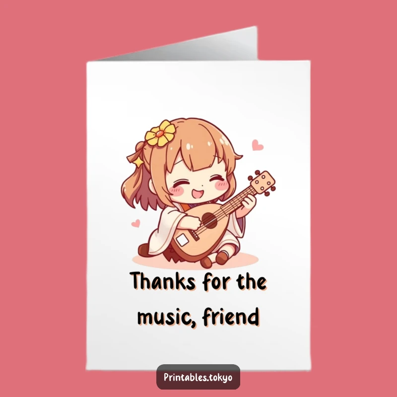 Free Printable Thanks Shamisen Card: Funny Japanese Music Downloadable Gift of Gratitude