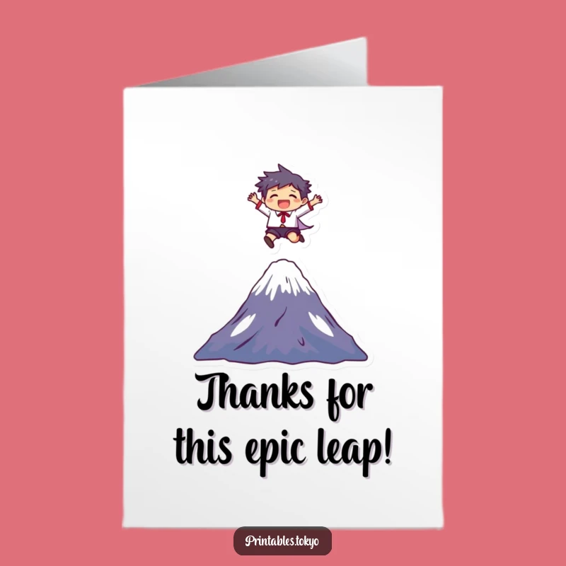 Free Printable Thank You Card: Joyful Fuji Leap Character Funny Downloadable