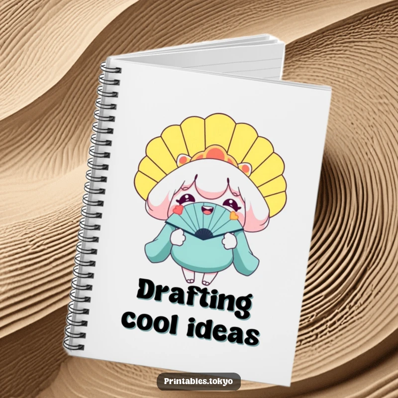 Funny notebook with a smiling character holding a gigantic novelty fan, ideal for jotting down cool thoughts and ideas.
