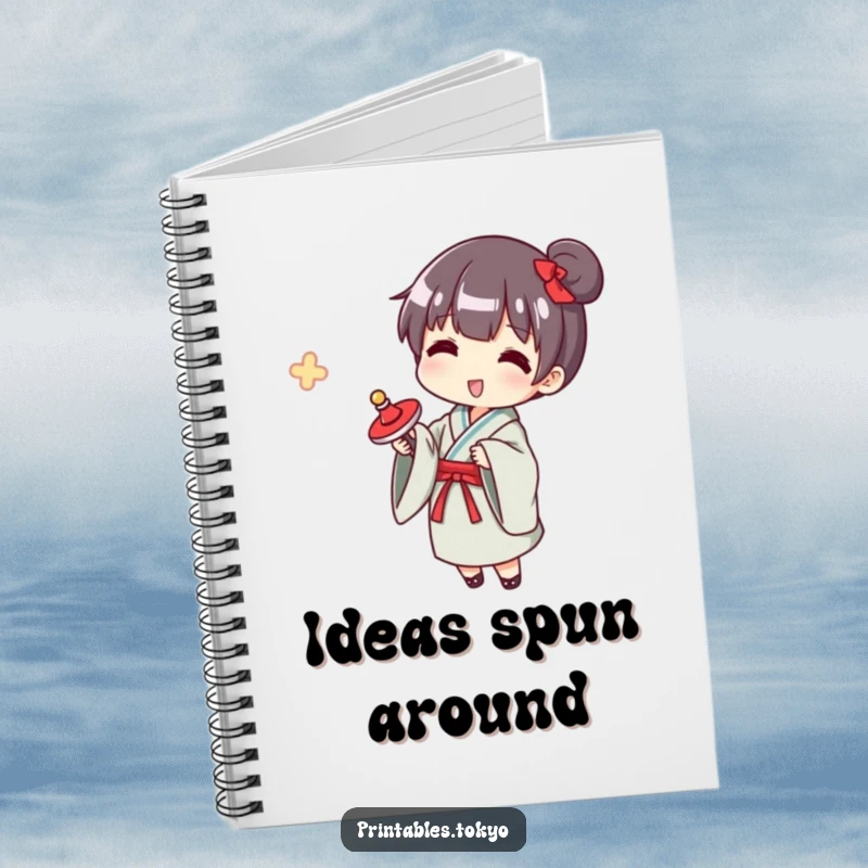 Funny yukata spinner notebook, a character in a yukata happily spinning a top, for jotting down notes and playful ideas.