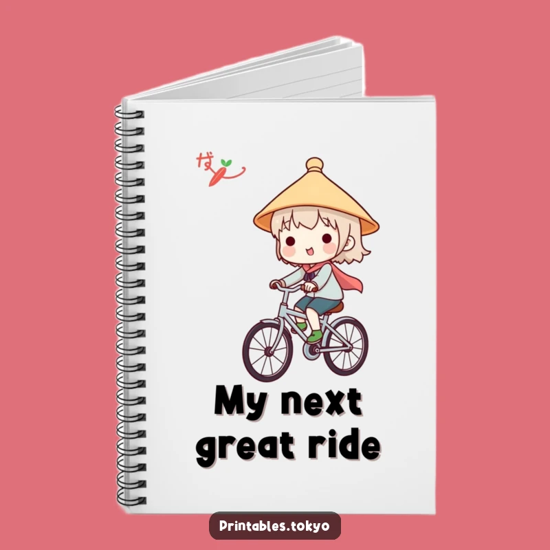 Funny Japanese Hat Notebook - Cute Character Bicycle Rider Journal Gift