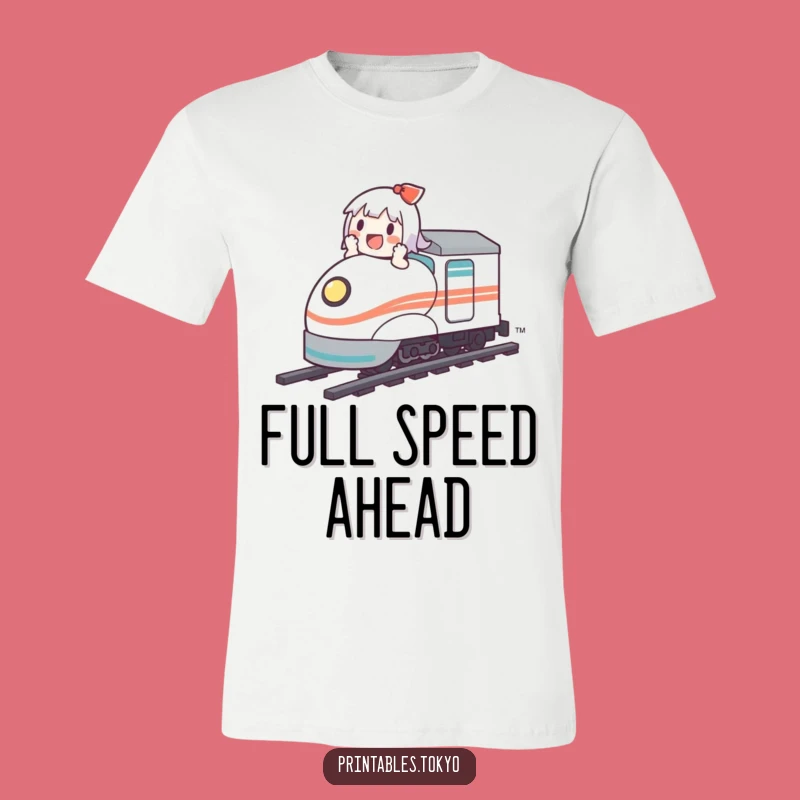 Funny Bullet Train Tee: Adorable Character's Fast Ride, Hilarious Outfit