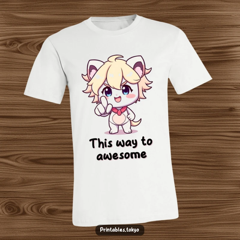 Funny T-Shirt: A determined character with a bright smile points forward, symbolizing ambition and humor, great for a funny gift.