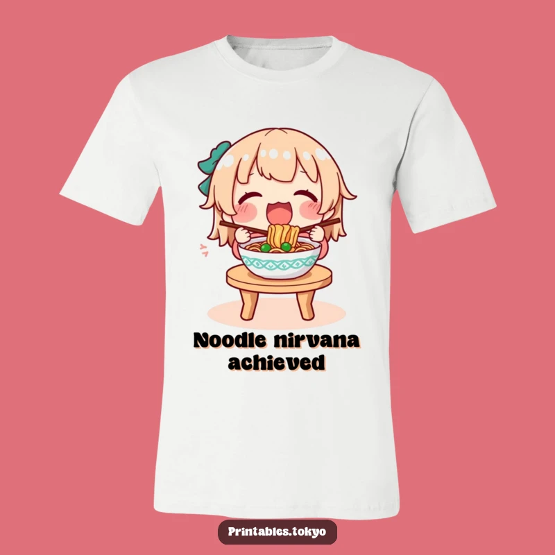 Funny Noodle Time Tee: Character's Joyful Meal, Hilarious Comfort