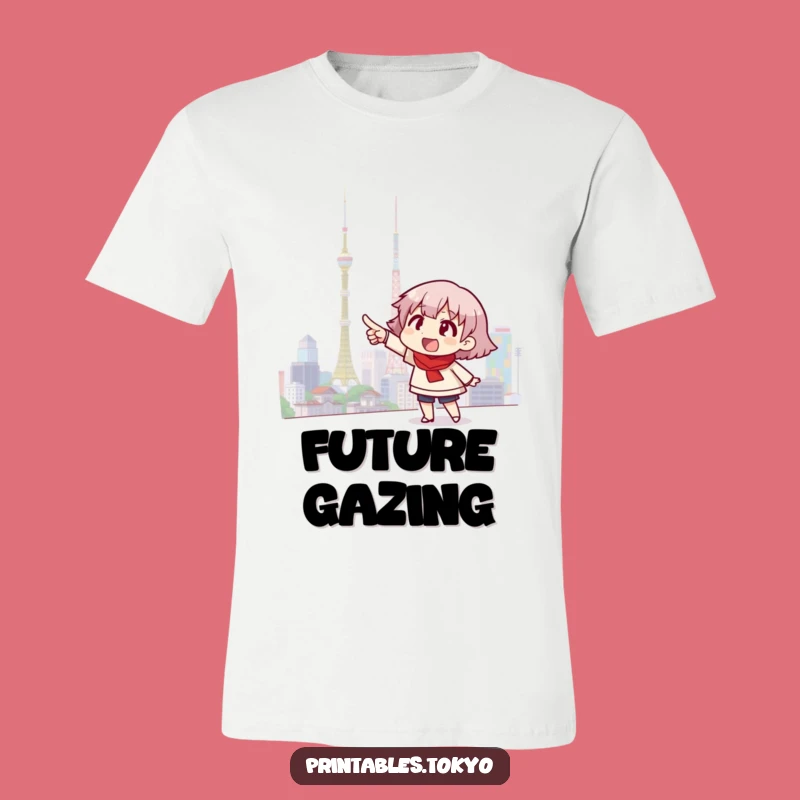 Funny Tokyo Skyline T-Shirt - Pointing Character, Vibrant Japan Tee!