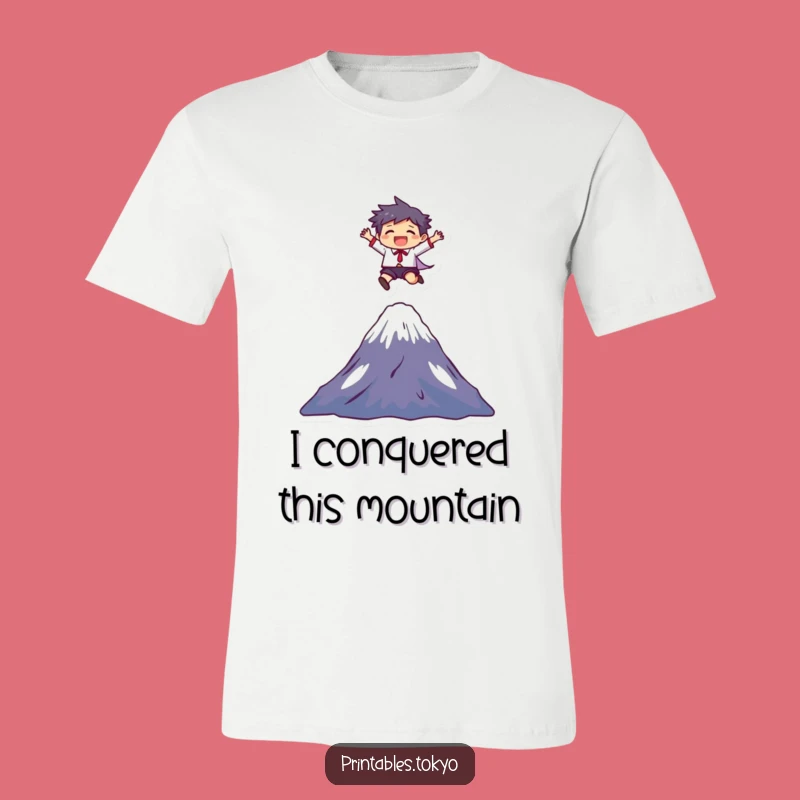Funny Mount Fuji Leap T-Shirt: Joyful Character Tee - Hilarious Adventure Gift!