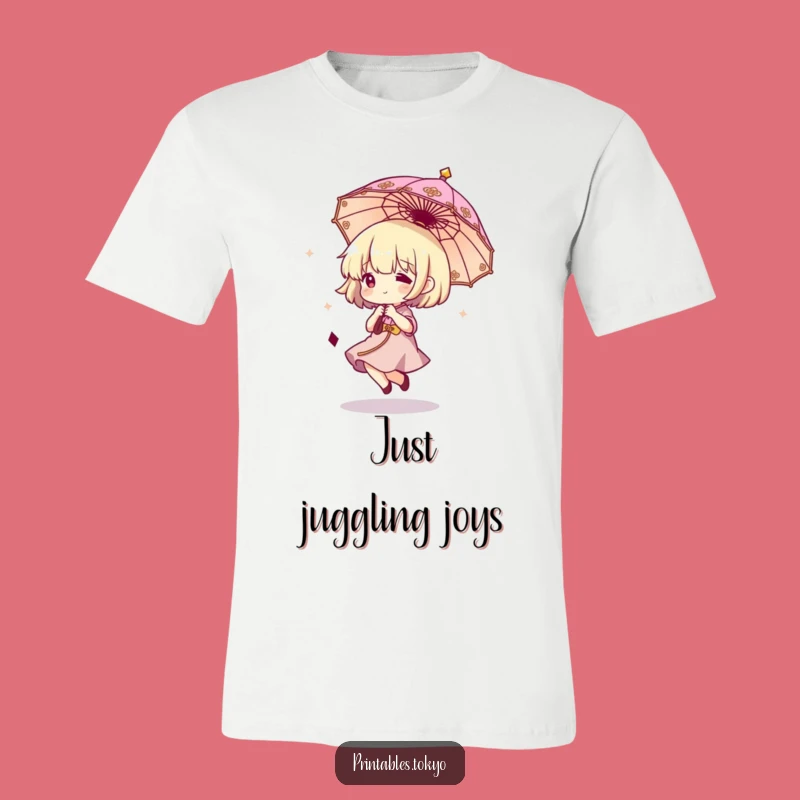 Funny Character T-Shirt: Bouncing a Tiny Umbrella with Pure Joy