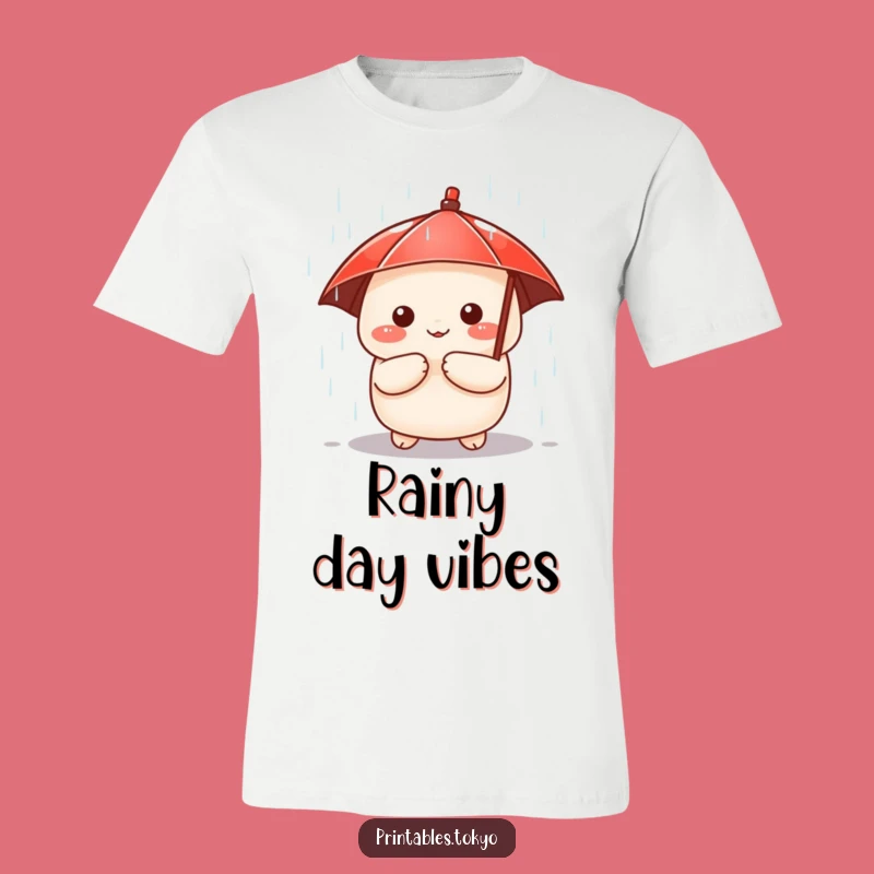 Funny Dumpling T-Shirt: Cute Character Under Umbrella - Whimsical Rain Apparel
