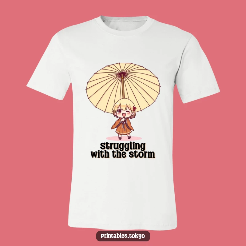 Funny Umbrella Struggle T-Shirt: Conquer the Storm with Laughs!