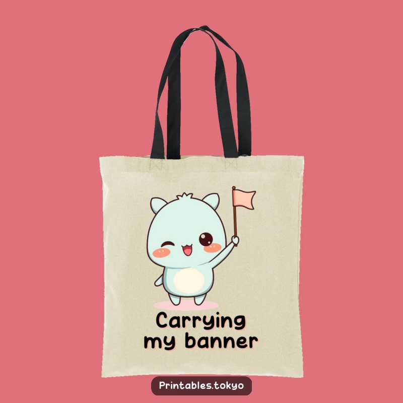 Funny Waving Flag Tote Bag - Excited Character Carry-All Gift