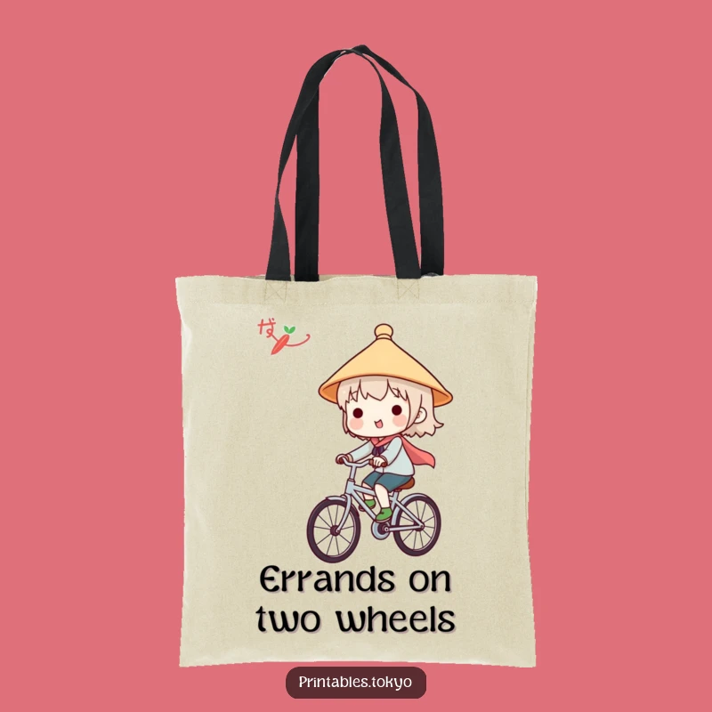 Funny Japanese Hat Tote Bag - Cute Character Bicycle Rider Eco-Friendly Gift