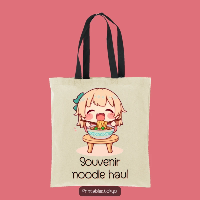 Funny Noodle Run Tote Bag: Character's Mealtime Haul, Stylish and Humorous