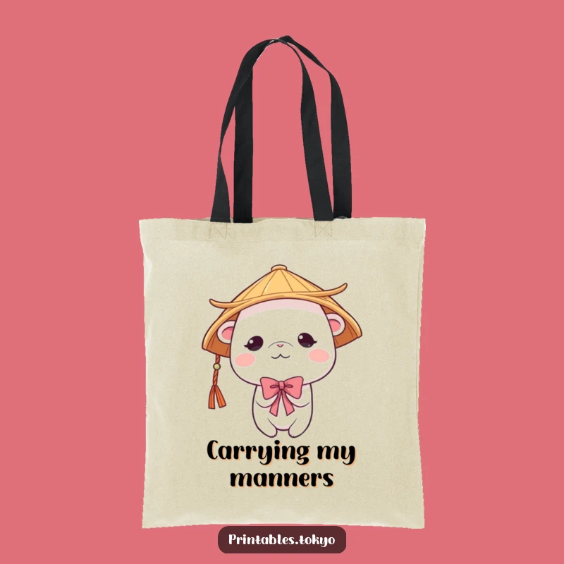 Funny Shy Creature Japanese Hat Tote Bag - Carry Your Essentials with Grace