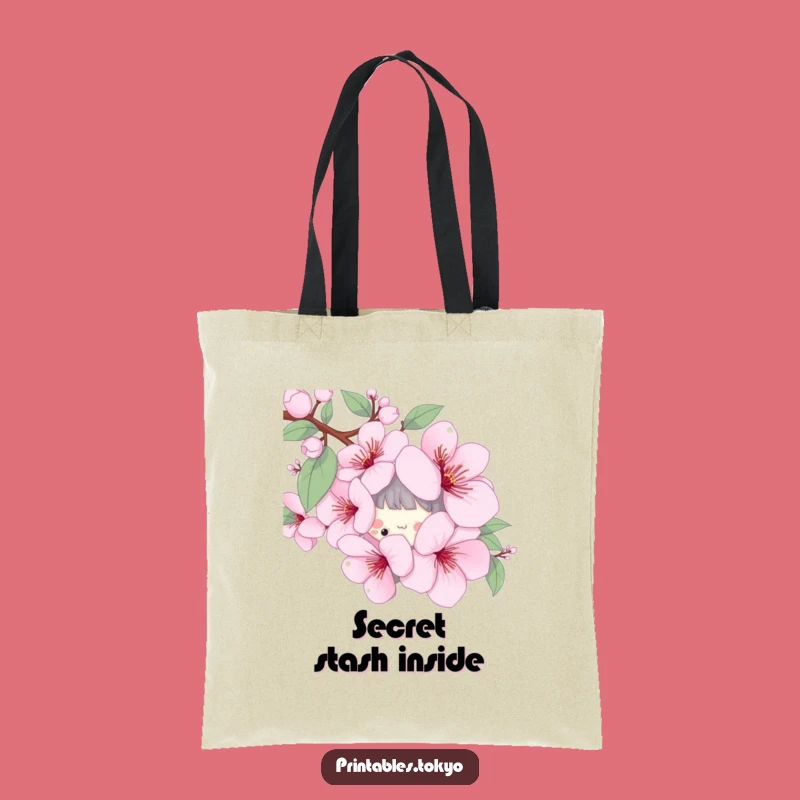 Funny Cherry Blossom Tote Bag - Playful Character Spring Carry-All Gift